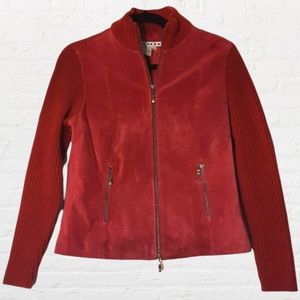 ❤️ Valentine Red Suede with Knit Sleeves Petite Small Jacket Vintage *A.M.I*